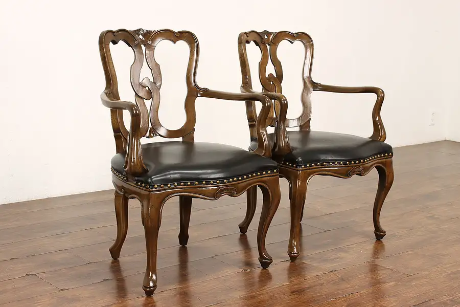 Main image of Pair of Italian Design Vintage Walnut & Leather Office or Library Chairs