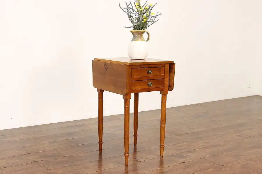 Main image of Farmhouse Antique Pine Dropleaf Nightstand Side or End Table