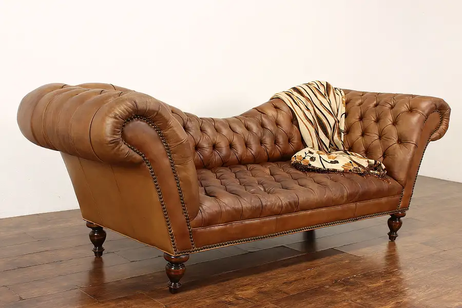 Main image of Chesterfield Tufted Leather Vintage Traditional Sofa, Birch Legs