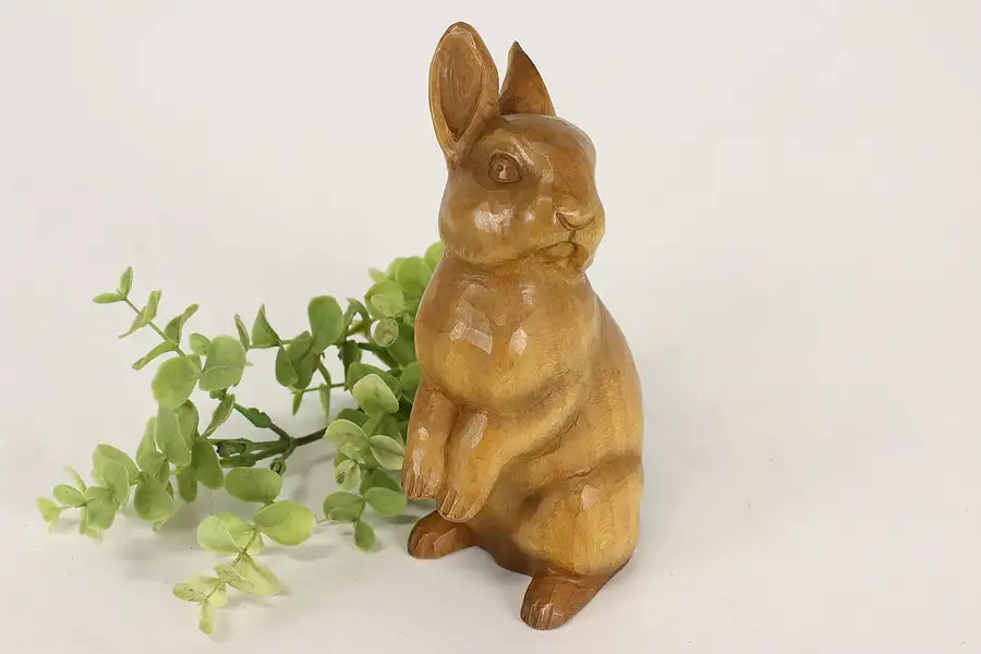 Main image of Swiss Alpine Folk Art Hand Carved Vintage Bunny Rabbit Sculpture