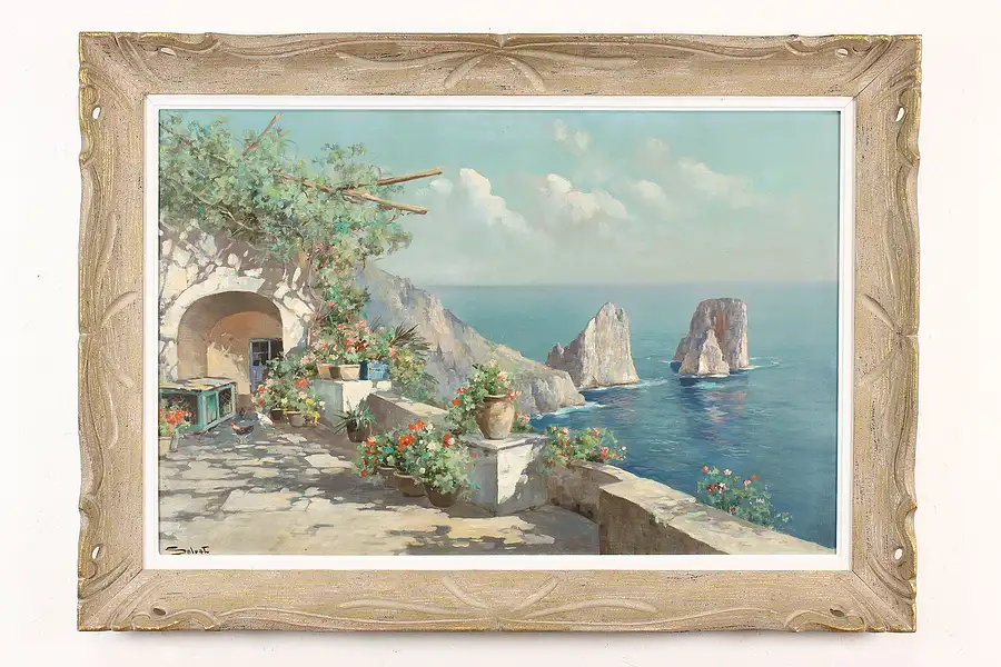 Main image of Capri Coastline Vintage Italian Original Oil Painting, Salvati 42"