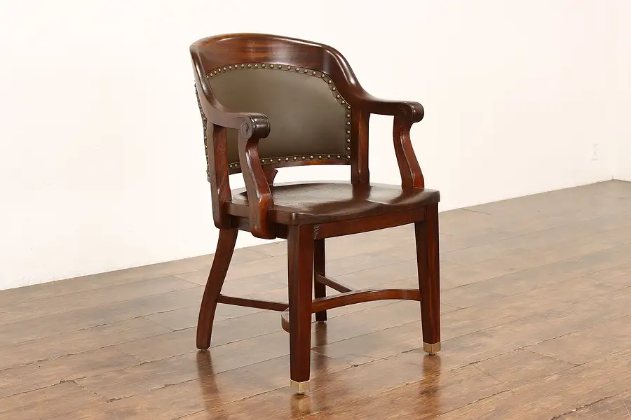 Main image of Traditional Antique Mahogany & Leather Banker, Office or Desk Chair