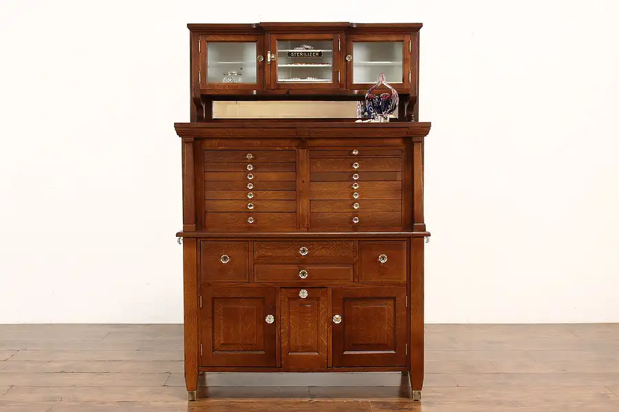 Main image of Dentist Oak Antique 1910 Dental, Jewelry or Collector Cabinet, American