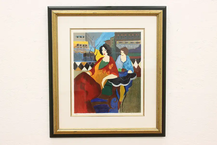 Main image of French Café & Elegant Women Original Vintage Serigraph Print Tarkay 30.5"