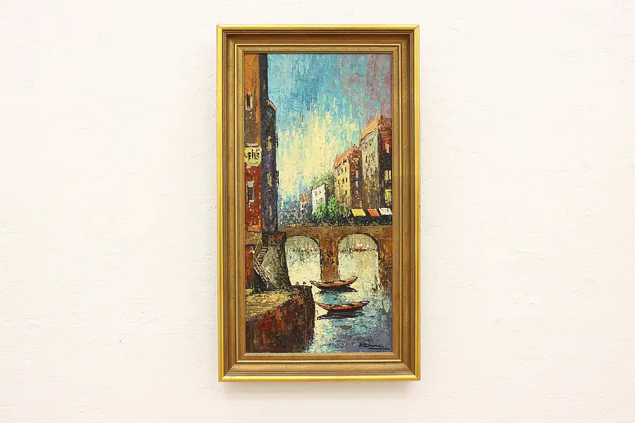 Main image of Venice Canal & Gondolas Vintage Original Oil Painting, Helm 28"