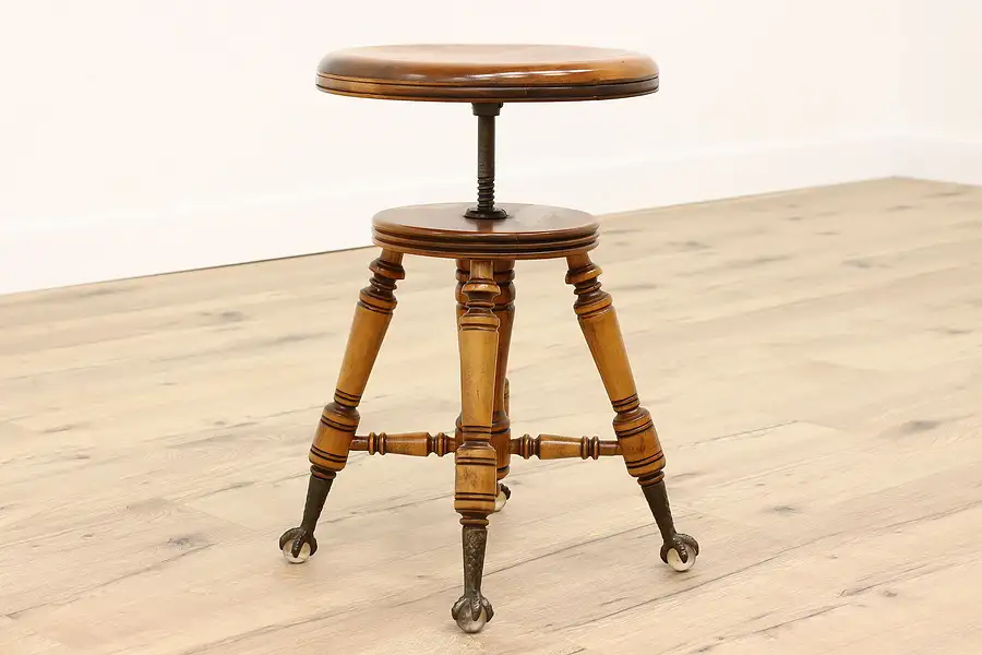 Main image of Victorian Antique Adjustable Swivel Piano or Organ Stool Ball & Claw Feet