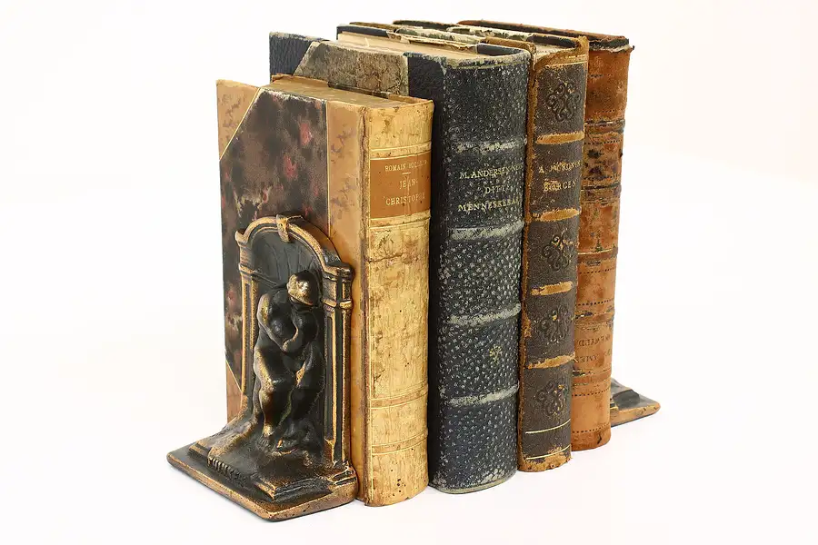 Main image of Pair of Antique Copper Finish Antique Bookends, after The Thinker, Rodin