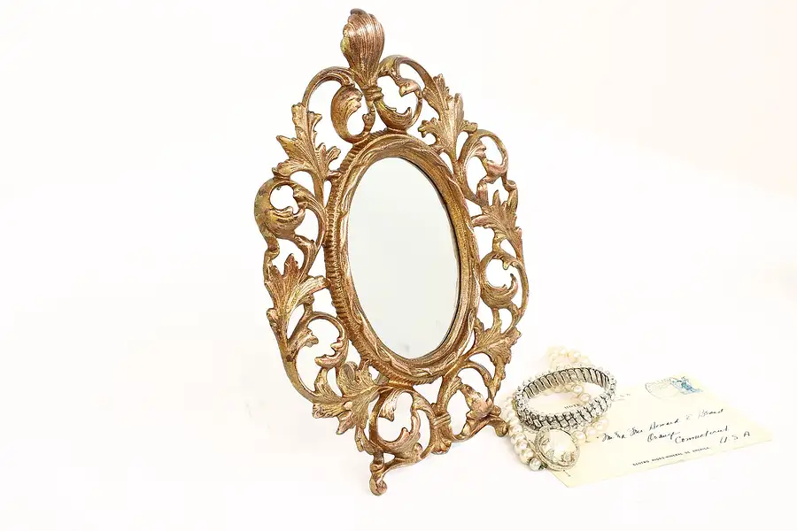 Main image of Victorian Antique Bronze Finish Ornate Wall Hanging or Tabletop Mirror