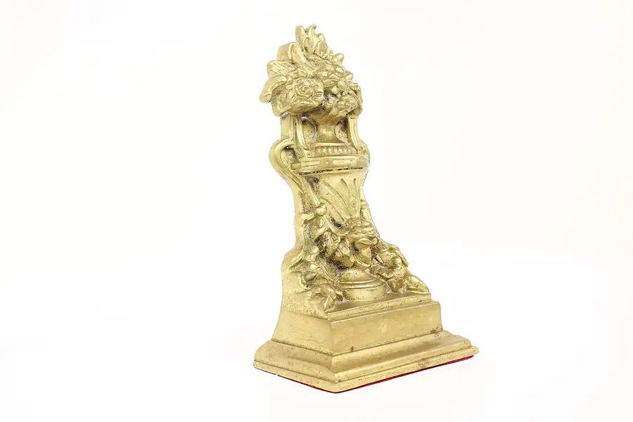 Main image of Victorian Antique Cast Brass Flower Basket Door Stop, WHD