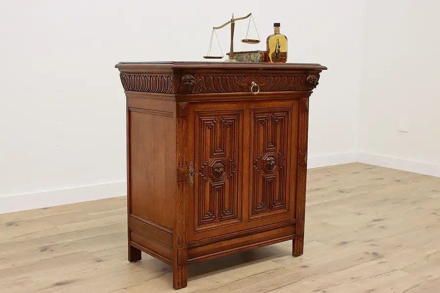 Main image of Renaissance Antique Carved Oak Bar, Hall, Bathroom, Pantry Cabinet