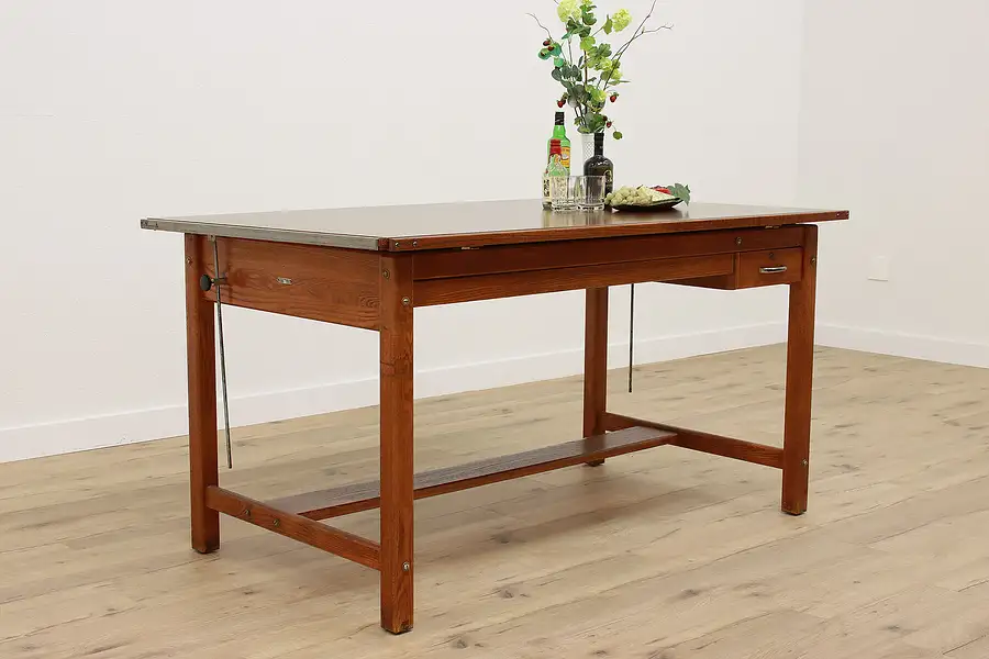 Main image of Farmhouse Industrial Salvage Drafting Wine Table Kitchen Island, Mayline