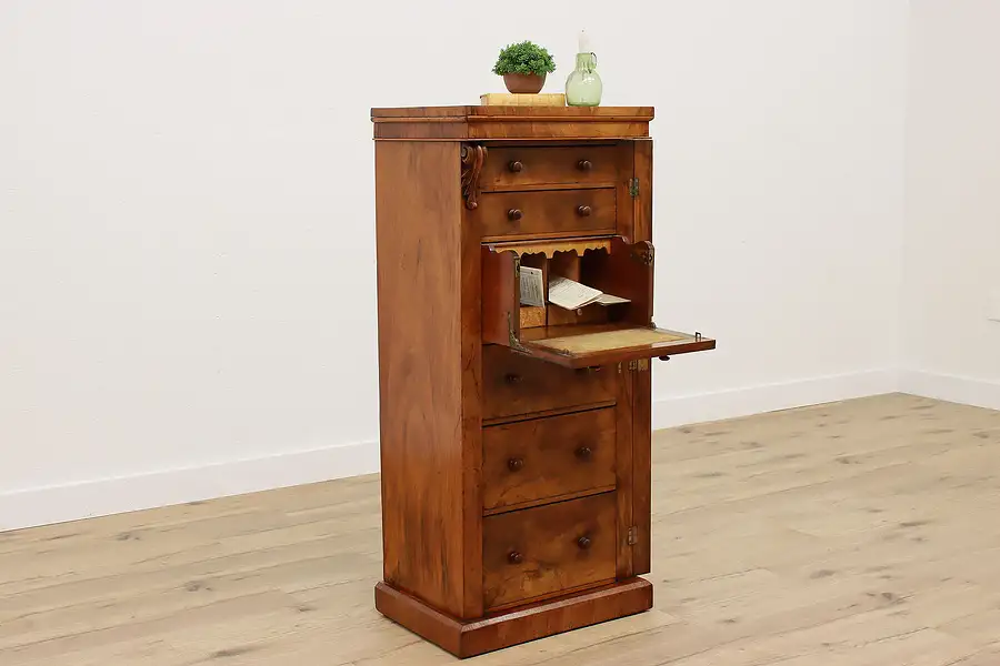 Main image of Victorian Antique English Sidelock Secretary Desk & Chest or File