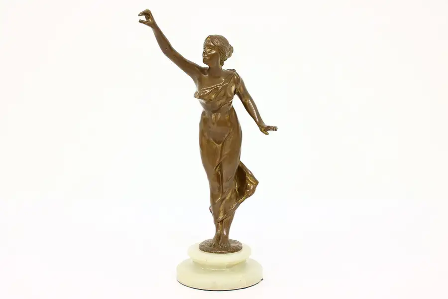 Main image of Art Deco Bronze Statue Antique Dancer Sculpture, Onyx Base