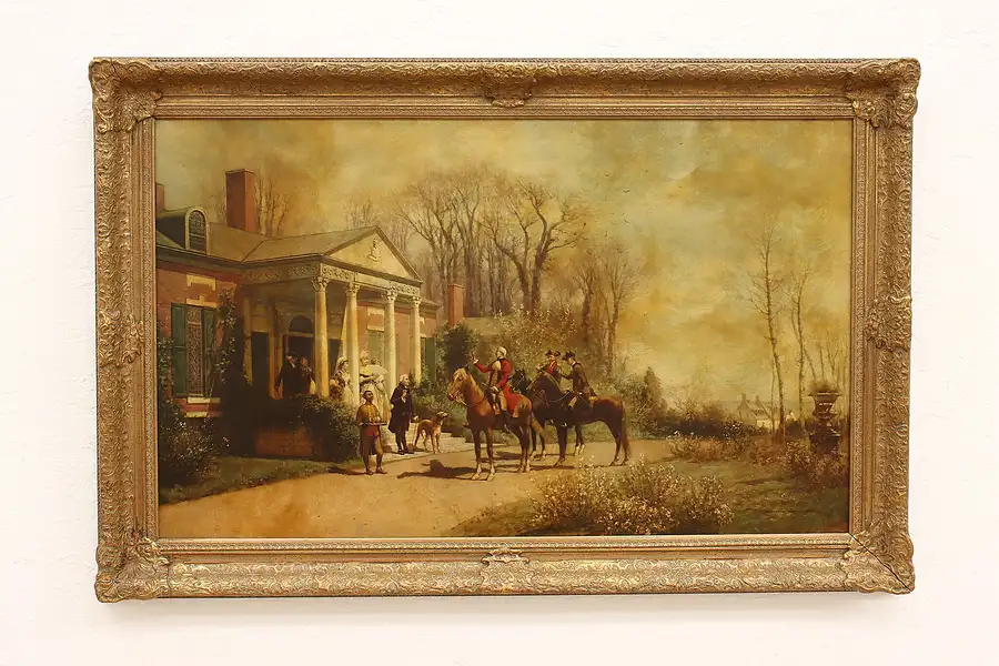 Main image of Colonial Scene Antique Original Chromolithograph, Thompson 41.5"