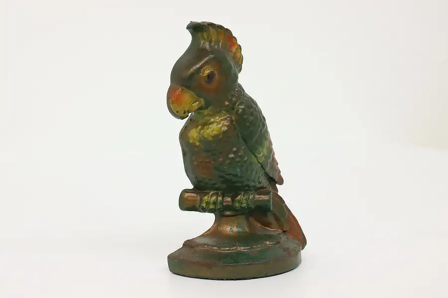 Main image of Farmhouse Antique Cast Iron Painted Parrot Sculpture Door Stop