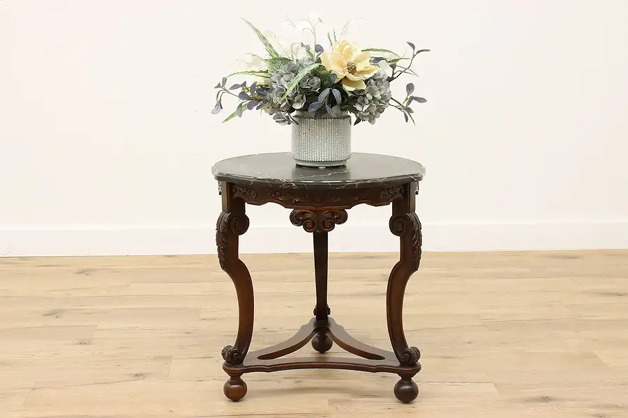 Main image of Traditional Antique Carved Walnut Lamp, Center or Hall Table, Marble Top