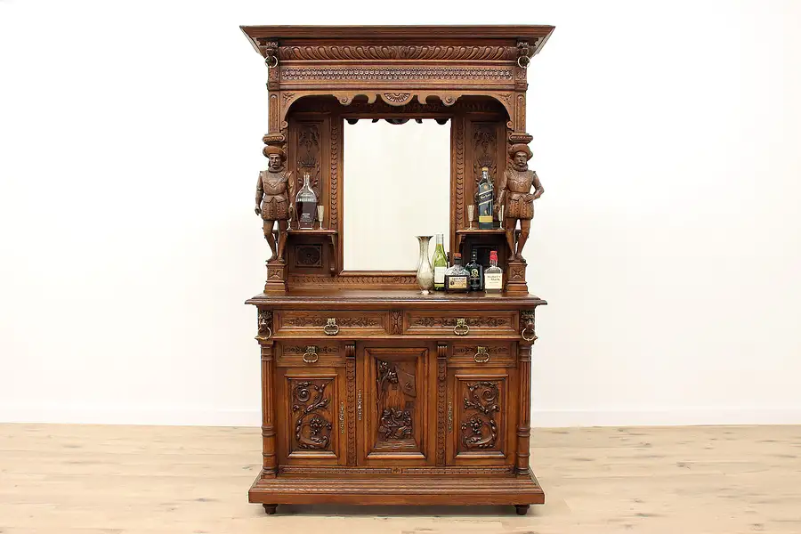 Main image of Italian Renaissance Antique Court Cupboard Sideboard, Carved Sculptures