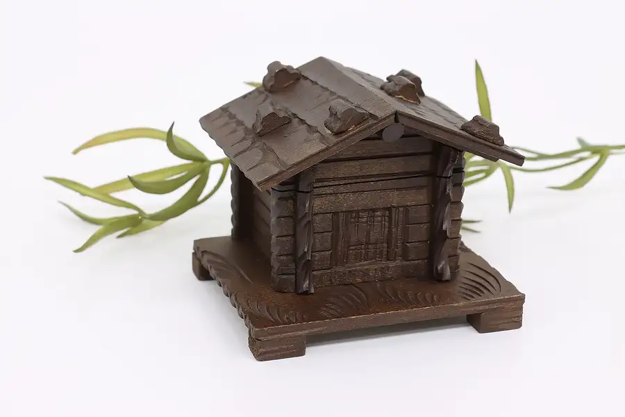 Main image of Swiss Folk Art Vintage Carved Walnut Chalet Jewelry or Keepsake Box