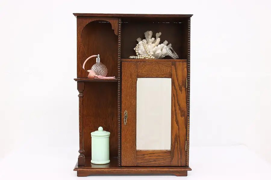 Main image of Victorian Antique Oak Farmhouse Wall Hanging Medicine Chest or Cabinet