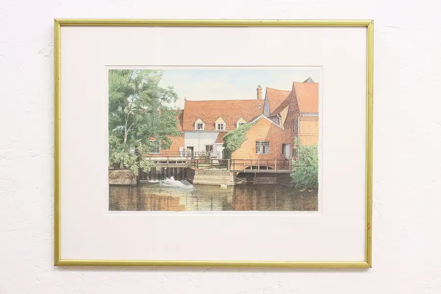 Main image of Flatford Mill Canal & Swan Vintage Signed Print, Green 19.5"