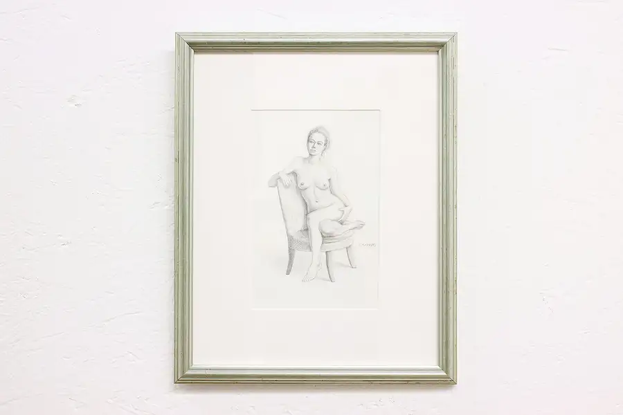 Main image of Nude Seated in Chair Vintage Original Etching, Kayser 15.5"