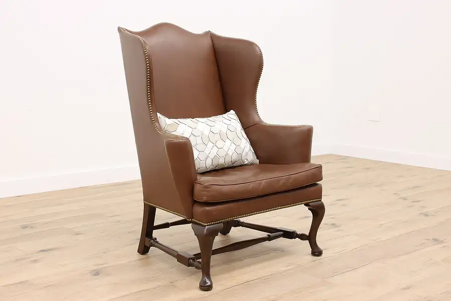 Main image of Georgian Style Vintage Leather Wingback Chair, Kittinger