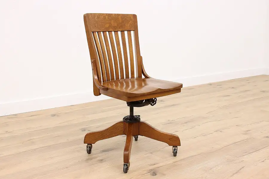 Main image of Traditional Oak Antique Adjustable Swivel Office Desk Chair, Milwaukee