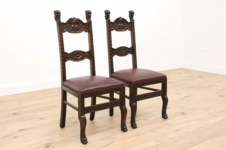 Main image of Pair of Renaissance Antique Leather Dining, Desk or Library Chairs