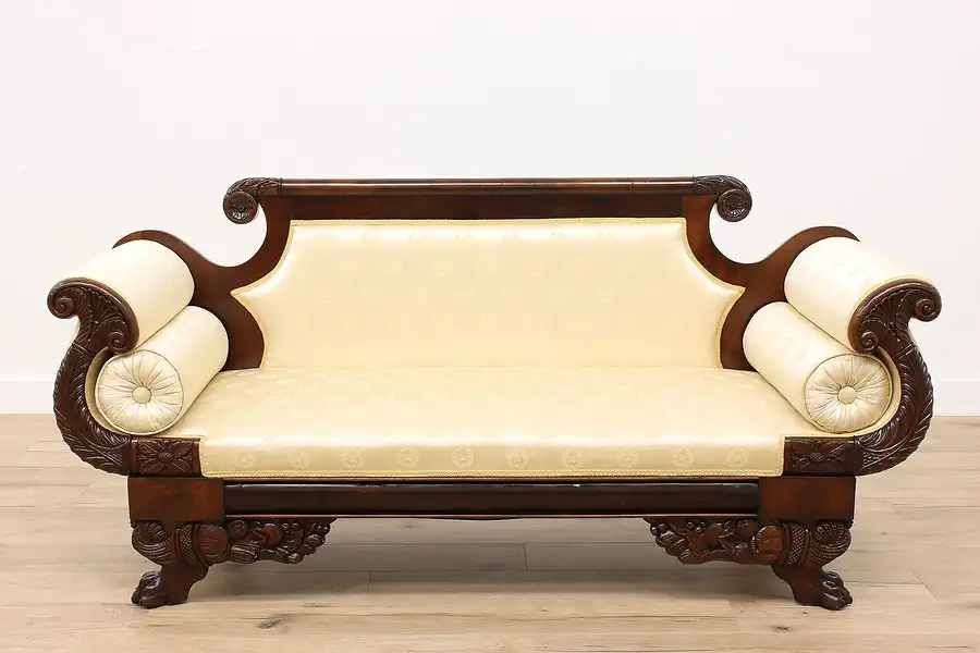 Main image of Empire Antique 1830s Mahogany Sofa, Carved Lion Paw Feet