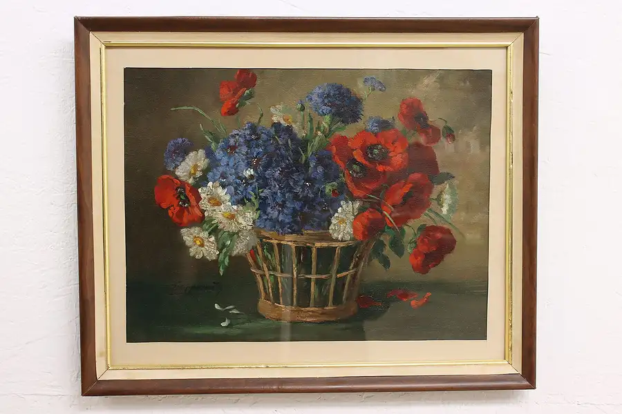 Main image of Still Life of Flowers Vintage Original Oil Painting, Hoppenrath 22.5"