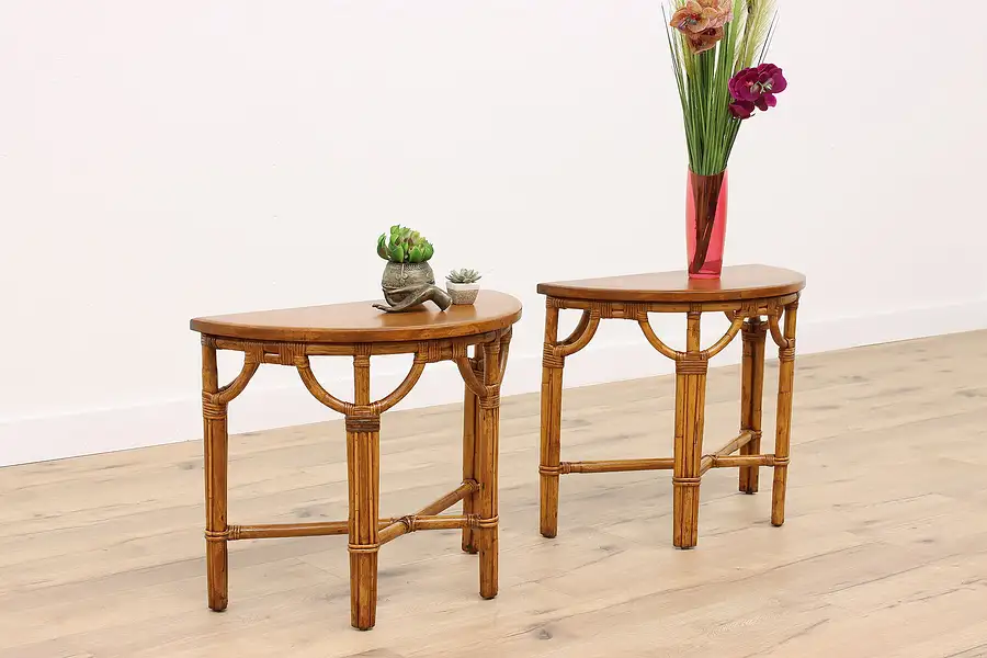 Main image of Pair of Asian Design Vintage Demilune Nightstands, End or Lamp Tables