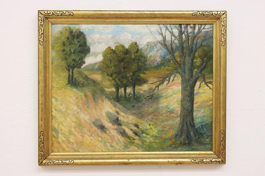 Main image of Hillside Forest Antique Original Oil Painting, After Sylvester 34.5"