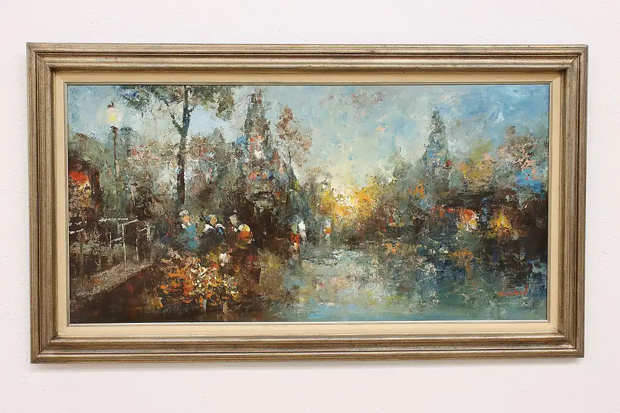 Main image of Cityscape at Sunset Vintage Original Oil Painting, Barnod 55.5"