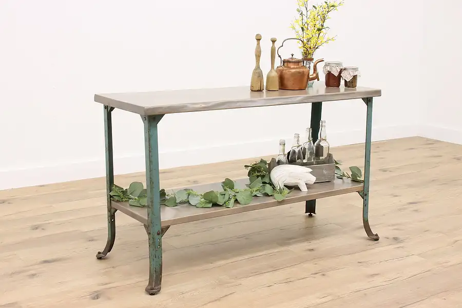 Main image of Industrial Salvage Vintage Maple & Iron Kitchen or Sofa Table, Console