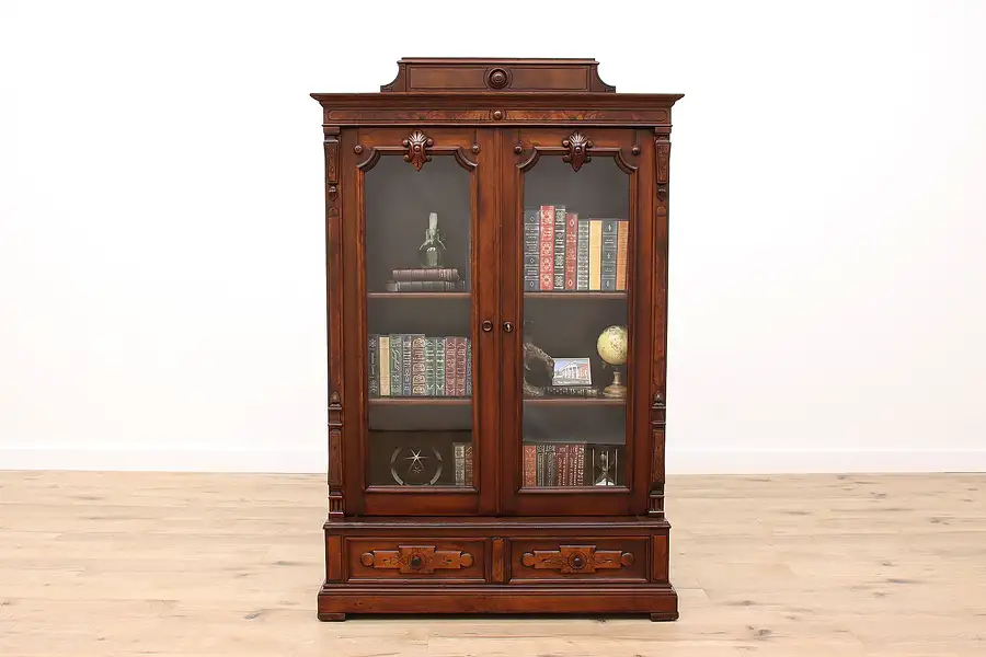 Main image of Victorian Renaissance Antique Carved Walnut Office or Library Bookcase