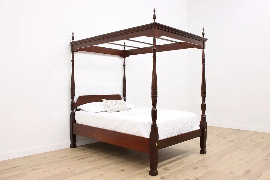 Main image of Georgian Style Vintage Mahogany Four Poster Queen Size Canopy Bed