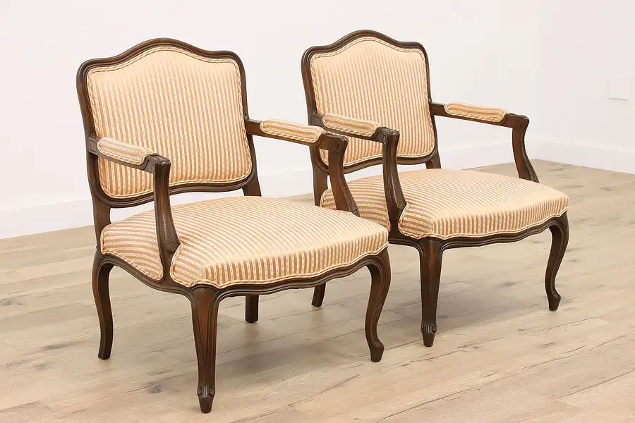 Main image of Pair of Country French Vintage Carved Fruitwood Large Armchairs