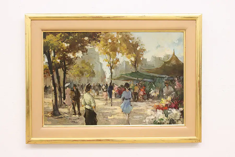 Main image of Madeleine Flower Market Paris Vintage Original Oil Painting Durant 44.5"