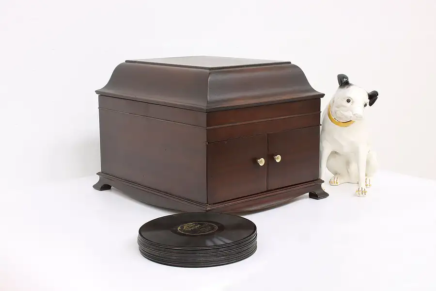 Main image of Victor Mahogany Tabletop Antique VV-IX Victrola Phonograph & Records