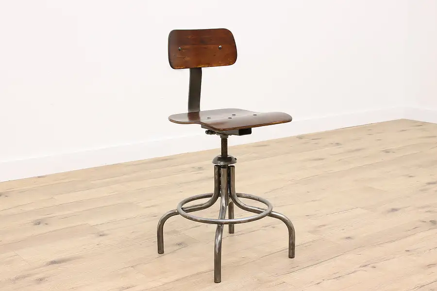 Main image of Midcentury Modern Iron Vintage Industrial Salvage Swivel Drafting Stool