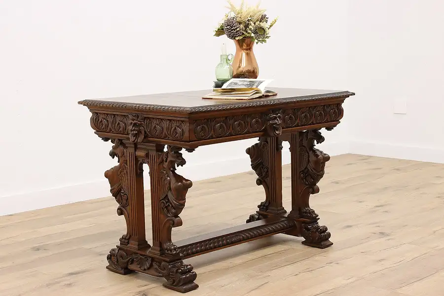 Main image of Italian Antique Renaissance Design Carved Oak Office or Library Desk