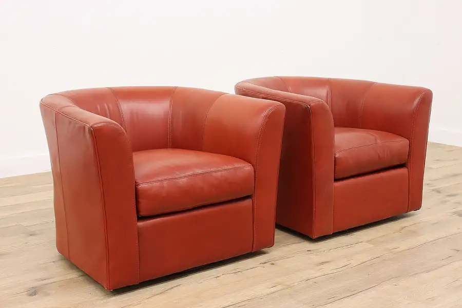 Main image of Pair of Midcentury Modern Vintage Leather Swivel Lounge Chairs, McCreary