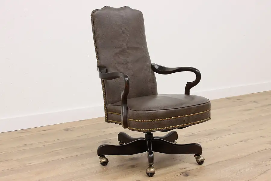 Main image of Traditional Vintage Leather Swivel & Adjustable Office Desk Chair