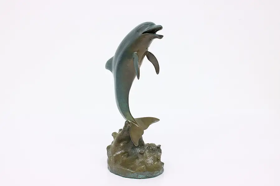 Main image of Spinning Dolphin on Ocean Waves Vintage Bronze Sculpture, Claudio