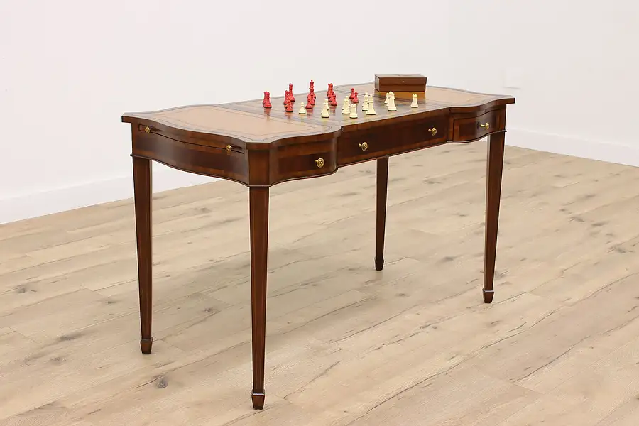 Main image of Traditional Vintage Tooled Leather Chess Game Table & Desk Maitland Smith