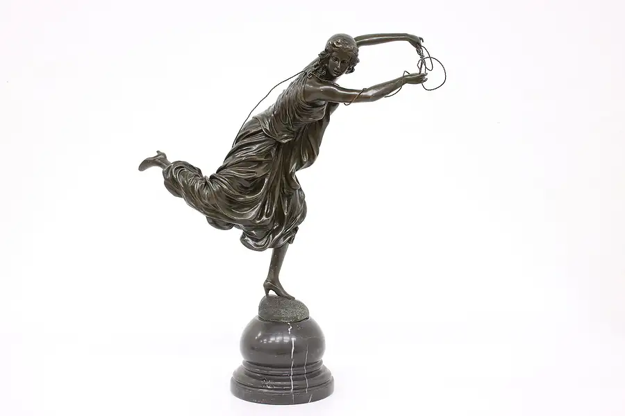 Main image of Art Deco Vintage Bronze Sculpture of Dancing Woman, Marble Base, Colinet