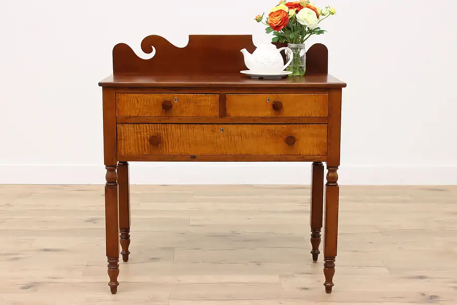 Main image of Sheraton Antique Farmhouse Cherry & Tiger Maple Sideboard or Console