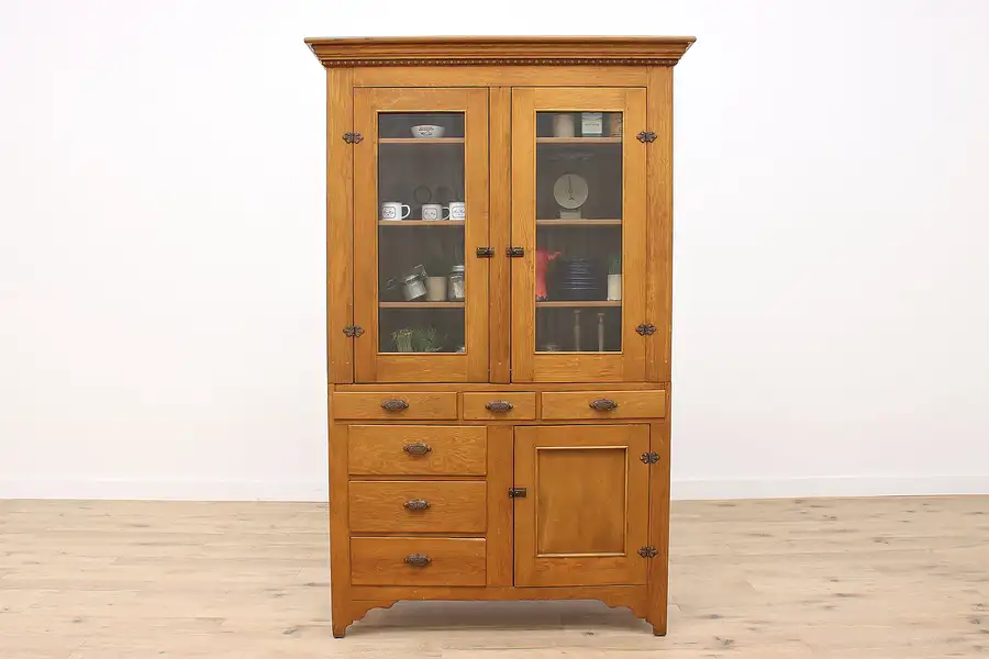 Main image of Farmhouse Antique Pine Hutch, Cupboard, Kitchen Pantry, or Bookcase