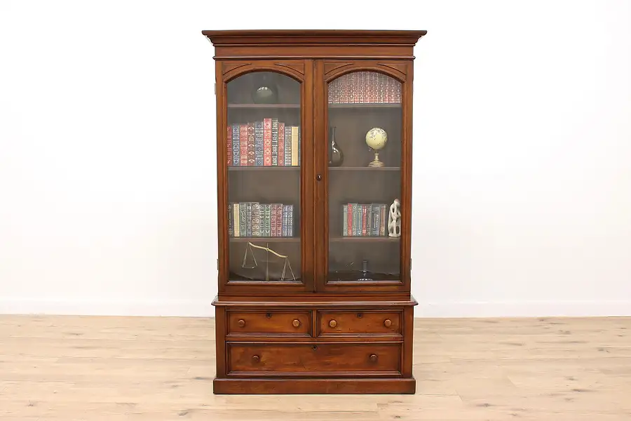 Main image of Victorian Antique Walnut Office Library Bookcase, Display Case