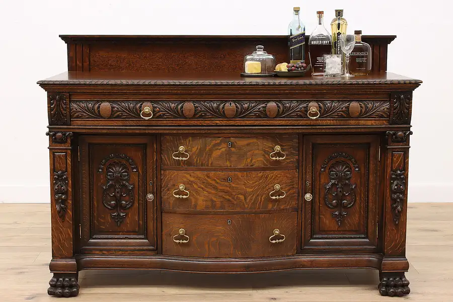 Main image of Victorian Antique Carved Oak Buffet, Server, or Sideboard, TV Console